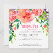 Modern Bruids Tea Party Bloemen Koraal Rozen Rozen Kaart (Voorkant)