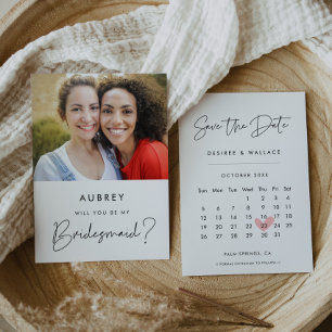 Modern bruidsmeisje voorstel Save the Date Calenda Kaart