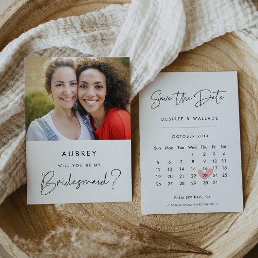 Modern bruidsmeisje voorstel Save the Date Calenda Kaart