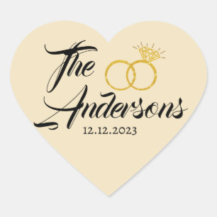 Modern bruidspaar ring gunst naam datum gouden hart sticker