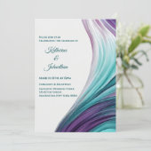 Modern Bruiloft- Abstract-Paarse en Blauwgroen- Kaart (Staand voorkant)