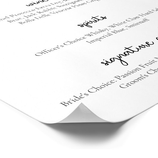 Modern bruiloft Bar Sign Menu Poster (Hoek)