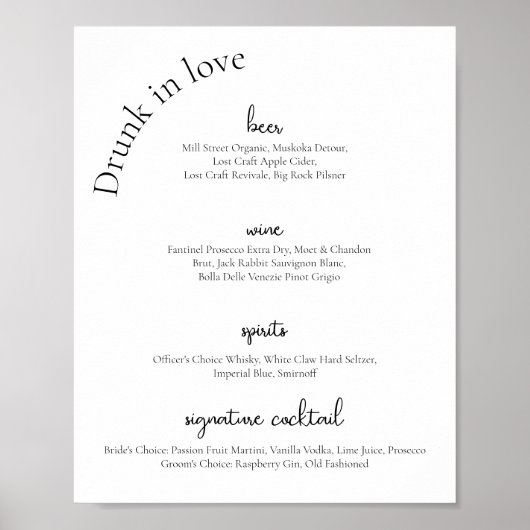 Modern bruiloft Bar Sign Menu Poster (Voorkant)