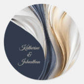 Modern Bruiloft-Blauw Wit en Goud Ronde Sticker (Voorkant)
