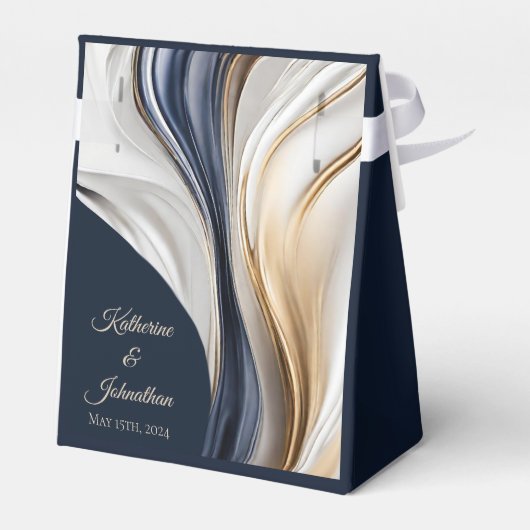 Modern bruiloft-blauw wit goud- bedankdoosjes (Achterkant)