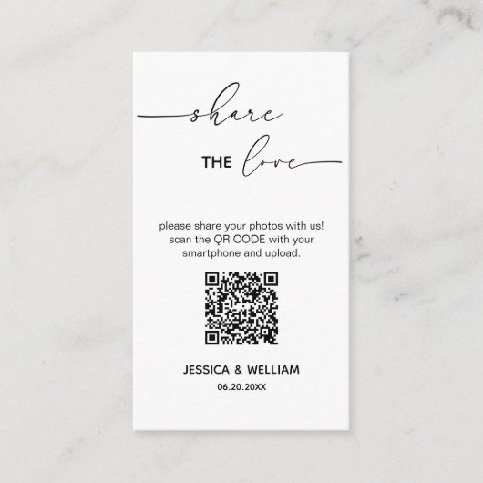 Modern Bruiloft Deel de liefde Qr Code Informatiekaartje (Voorkant)