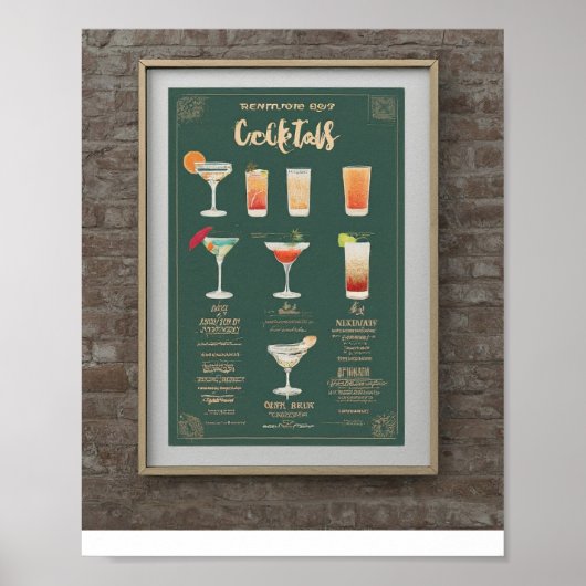 Modern bruiloft drink menu cocktails illustratie poster (Voorkant)