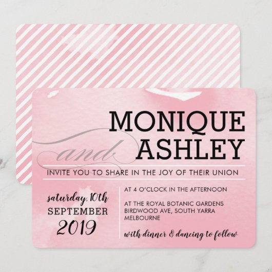 MODERN BRUILOFT eenvoudige minimale roze waterverf Kaart (Voorkant / Achterkant)