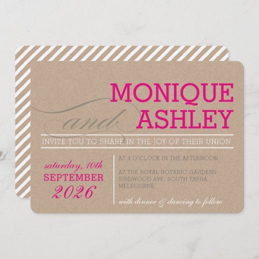 MODERN BRUILOFT eenvoudige vetgedrukte tekst roze  Kaart (Voorkant / Achterkant)