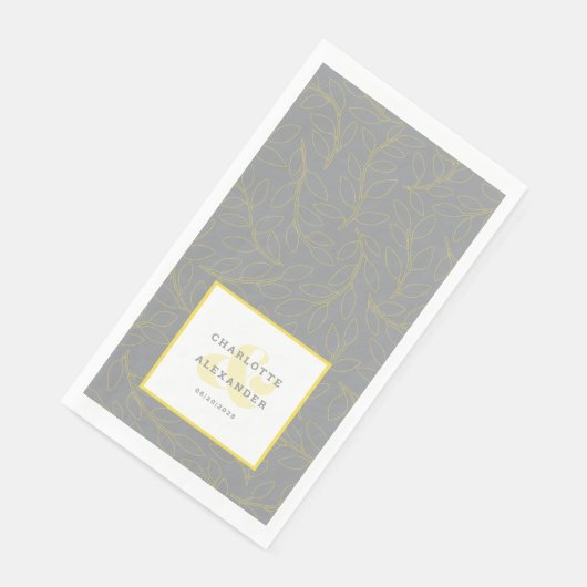 Modern Bruiloft Grijs Geel Bruid & bruidegom Patro Servet (Hoek)