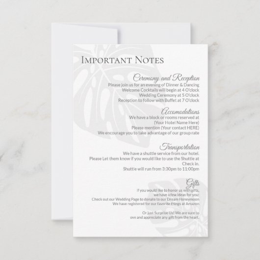 Modern Bruiloft Informatie Blad Invoegen RSVP Kaartje (Voorkant)