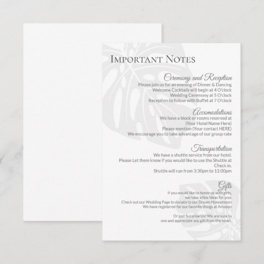 Modern Bruiloft Informatie Blad Invoegen RSVP Kaartje (Voorkant / Achterkant)