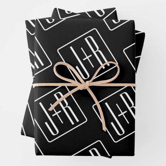 Modern bruiloft Initialen patroon | Zwart & Wit Inpakpapier Vel (In situ)