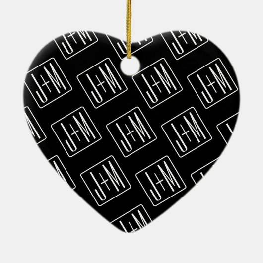 Modern bruiloft Initialen patroon | Zwart & Wit Keramisch Ornament (Achterkant)