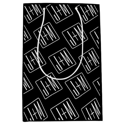 Modern bruiloft Initialen patroon | Zwart & Wit Medium Cadeauzakje (Voorkant)