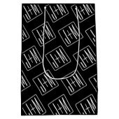 Modern bruiloft Initialen patroon | Zwart & Wit Medium Cadeauzakje (Achterkant)