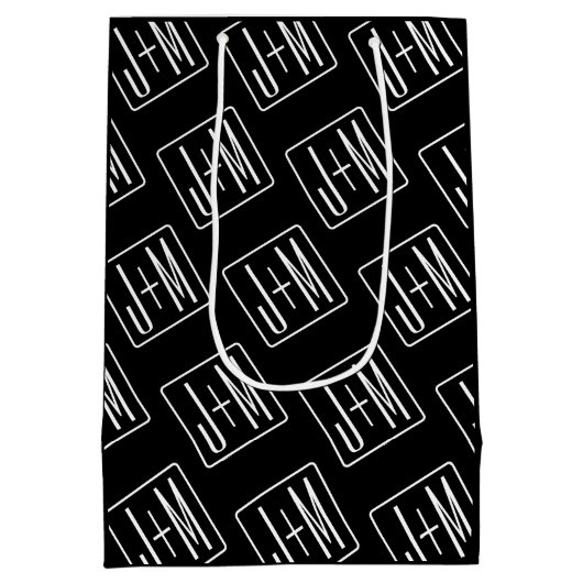 Modern bruiloft Initialen patroon | Zwart & Wit Medium Cadeauzakje (Achterkant)