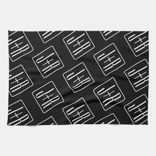 Modern bruiloft Initialen patroon | Zwart & Wit Theedoek (Horizontaal)