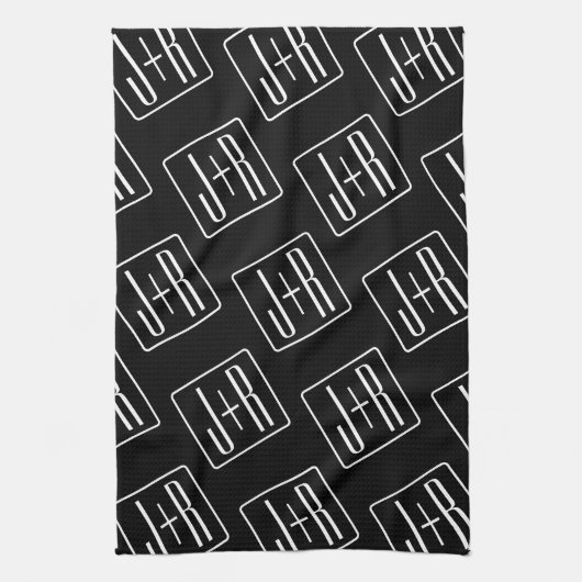 Modern bruiloft Initialen patroon | Zwart & Wit Theedoek (Verticaal)