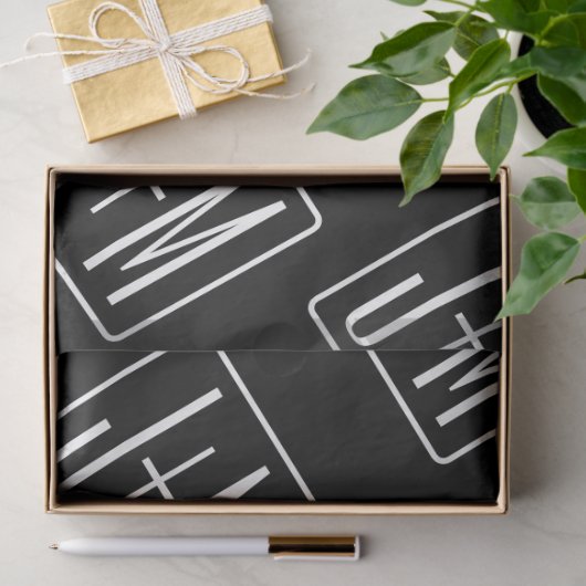 Modern bruiloft Initialen patroon | Zwart & Wit Tissuepapier (Geschenk)