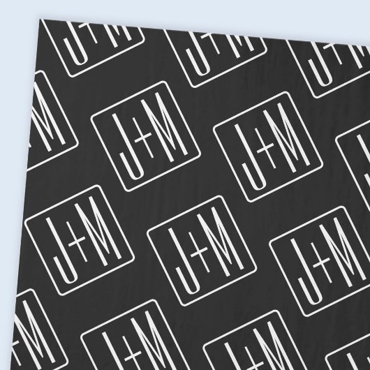 Modern bruiloft Initialen patroon | Zwart & Wit Tissuepapier