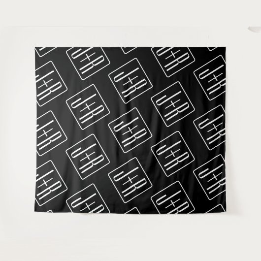 Modern bruiloft Initialen patroon | Zwart & Wit Wandkleed (Voorkant (horizontaal))