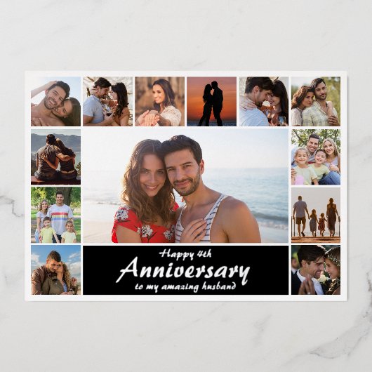 Modern Bruiloft Jubileum Foto Collage Folie Kaart (Voorkant)