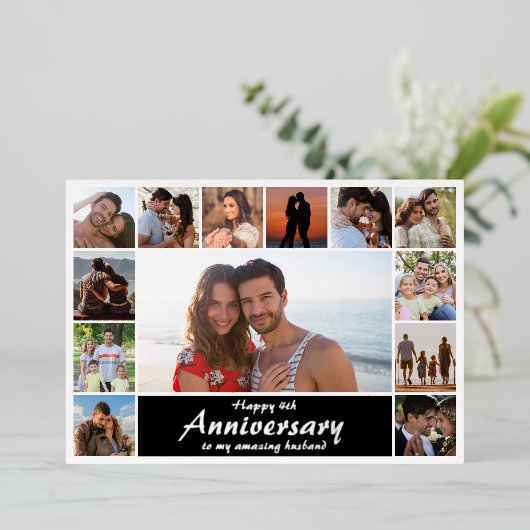 Modern Bruiloft Jubileum Foto Collage Folie Kaart (Staand Voorkant)
