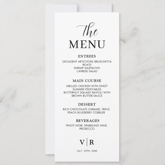 Modern Bruiloft Menu Diner Minimale Plaats instell Kaart (Voorkant)
