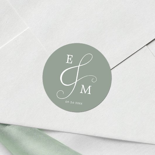 Modern Bruiloft Monogram Elegant Ampersand Ronde Sticker