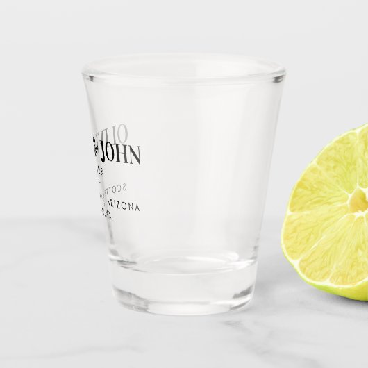 Modern bruiloft monogram met naam repetitie diner shot glas (Rechts)