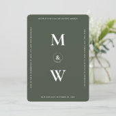 Modern Bruiloft Monogram Mos Groen Eenvoudig Save The Date (Staand voorkant)