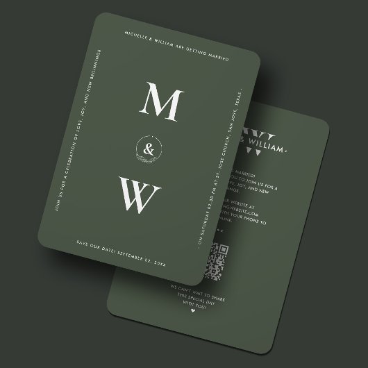 Modern Bruiloft Monogram Mos Groen Eenvoudig Save The Date