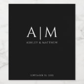 Modern bruiloft monogram zwart minimalistisch eleg wijn etiket (Enkel label)