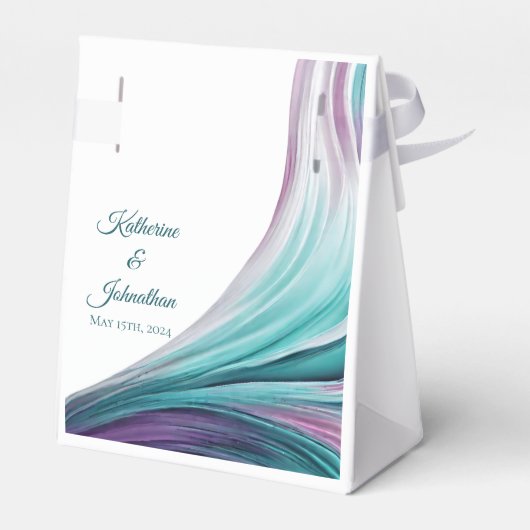 Modern Bruiloft-Paarse en Blauwgroen- Bedankdoosjes (Achterkant)