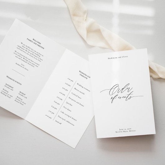 Modern bruiloft programma boekje met tijdlijn