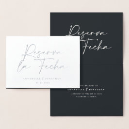Modern bruiloft Reserva la Fecha Black Silver Folie Kaarten