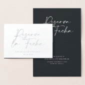 Modern bruiloft Reserva la Fecha Black Silver Folie Kaarten (Display)