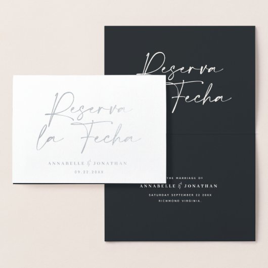 Modern bruiloft Reserva la Fecha Black Silver Folie Kaarten (Display)