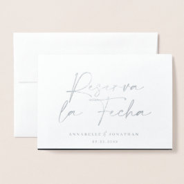 Modern bruiloft Reserva la Fecha Black Silver Folie Kaarten