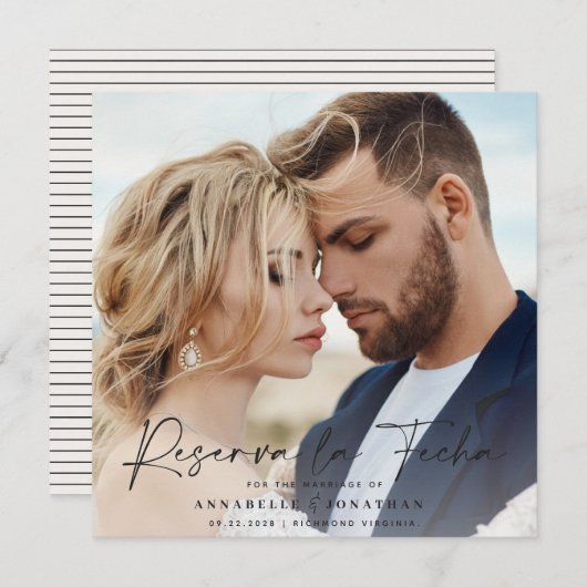 Modern bruiloft Reserva la Fecha crème black Save Save The Date (Voorkant / Achterkant)