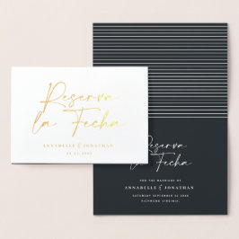 Modern bruiloft Reserva la Fecha crème Gold Folie Kaarten
