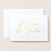 Modern bruiloft Reserva la Fecha crème Gold Folie Kaarten (Voorkant met envelop)
