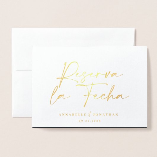 Modern bruiloft Reserva la Fecha crème Gold Folie Kaarten (Voorkant met envelop)