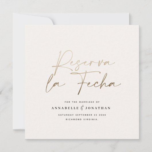 Modern bruiloft Reserva la Fecha crème Gold Save The Date (Voorkant)