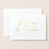 Modern bruiloft Reserva la Fecha zwarte 1 foto-Fol Folie Kaarten (Voorkant met envelop)