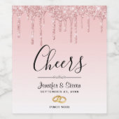 Modern Bruiloft Roze Glitter Drips Proost Wijn Etiket (Enkel label)