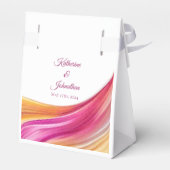 Modern bruiloft-roze Sinaasappel-geel Bedankdoosjes (Achterkant)