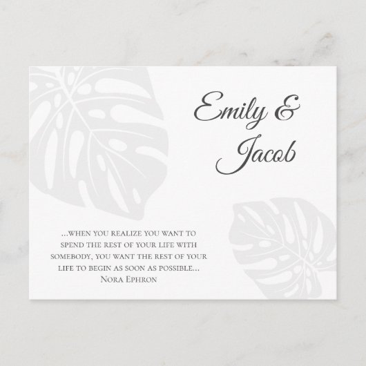 Modern bruiloft RSVP Briefkaart. Palm Leaf Beach Briefkaart (Voorkant)