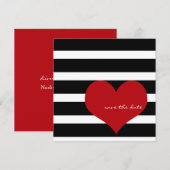 Modern Bruiloft Save the Date Zwart Wit Rood Hart (Voorkant / Achterkant)